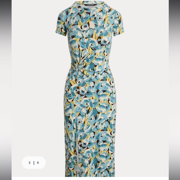 NWT Lauren Ralph Lauren Floral Jersey Twist-Front Midi, Size S - Picture 2 of 5